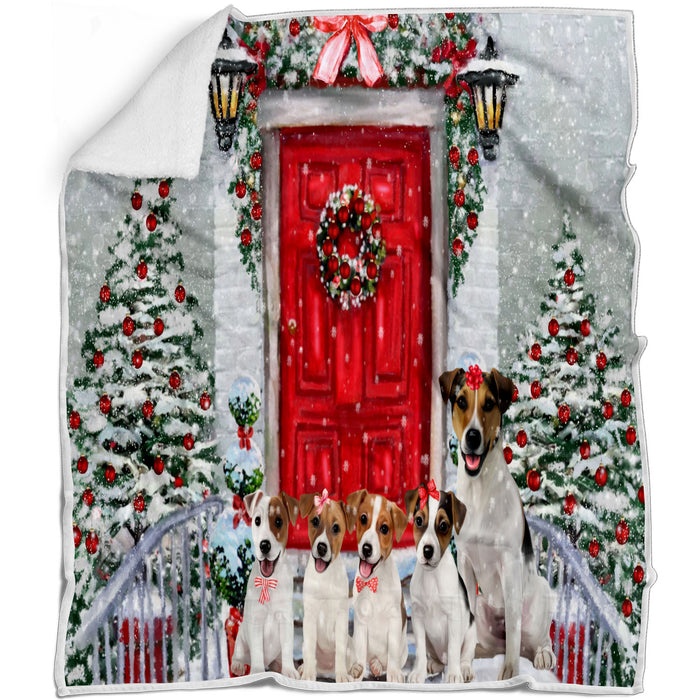 Christmas Holiday Welcome Jack Russell Dogs Blanket - Lightweight Soft Cozy and Durable Bed Blanket - Animal Theme Fuzzy Blanket for Sofa Couch