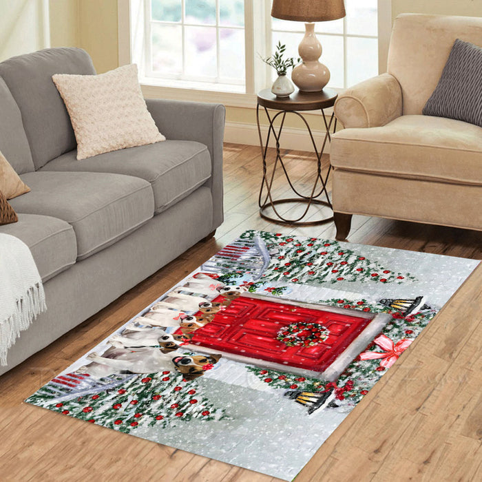 Christmas Holiday Welcome Jack Russell Dogs Area Rug - Ultra Soft Cute Pet Printed Unique Style Floor Living Room Carpet Decorative Rug for Indoor Gift for Pet Lovers