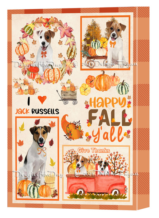 Happy Fall Y'all Pumpkin Jack Russell Dogs Canvas Wall Art - Premium Quality Ready to Hang Room Decor Wall Art Canvas - Unique Animal Printed Digital Painting for Decoration