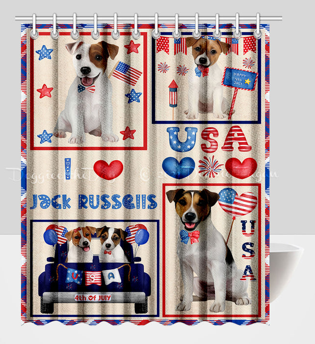 4th of July Independence Day I Love USA Jack Russell Dogs Shower Curtain Pet Painting Bathtub Curtain Waterproof Polyester One-Side Printing Decor Bath Tub Curtain for Bathroom with Hooks