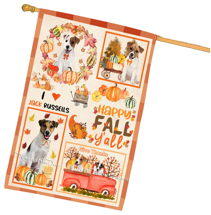 Happy Fall Y'all Pumpkin Jack Russell Dogs House Flag Outdoor Decorative Double Sided Pet Portrait Weather Resistant Premium Quality Animal Printed Home Decorative Flags 100% Polyester