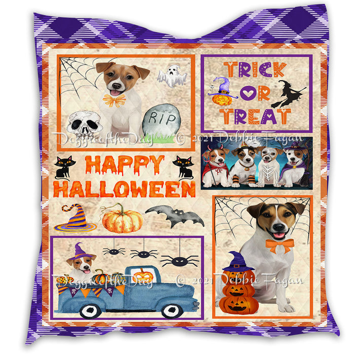Happy Halloween Trick or Treat Pumpkin Jack Russell Dogs Lightweight Soft Bedspread Coverlet Bedding Quilt QUILT60946
