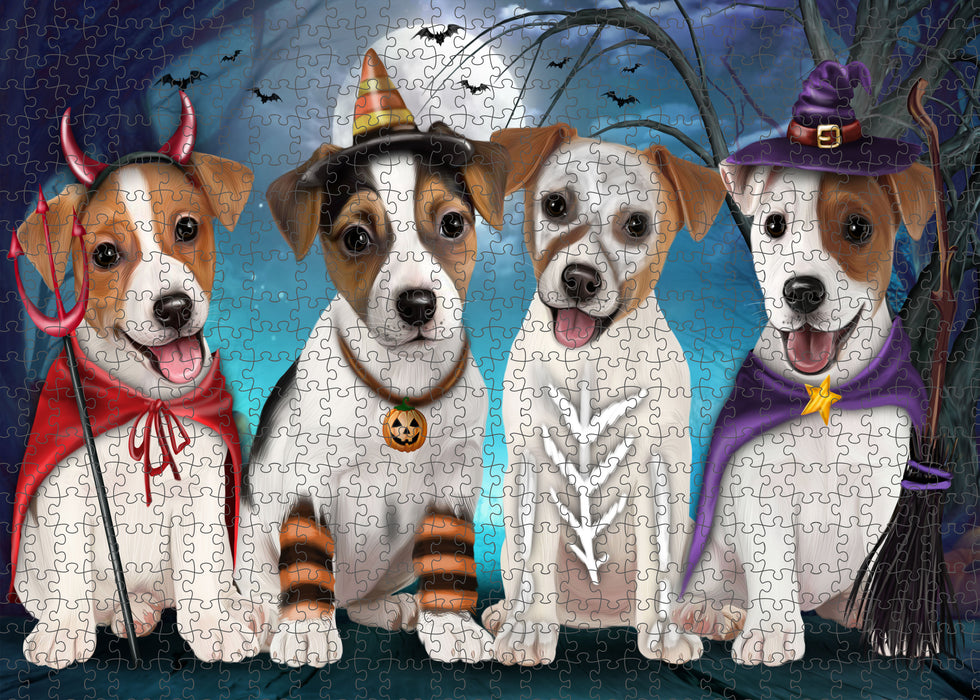 Happy Halloween Trick or Treat Jack Russell Dogs Portrait Jigsaw Puzzle for Adults Animal Interlocking Puzzle Game Unique Gift for Dog Lover's with Metal Tin Box