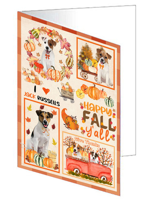 Happy Fall Y'all Pumpkin Jack Russell Dogs Handmade Artwork Assorted Pets Greeting Cards and Note Cards with Envelopes for All Occasions and Holiday Seasons GCD77036