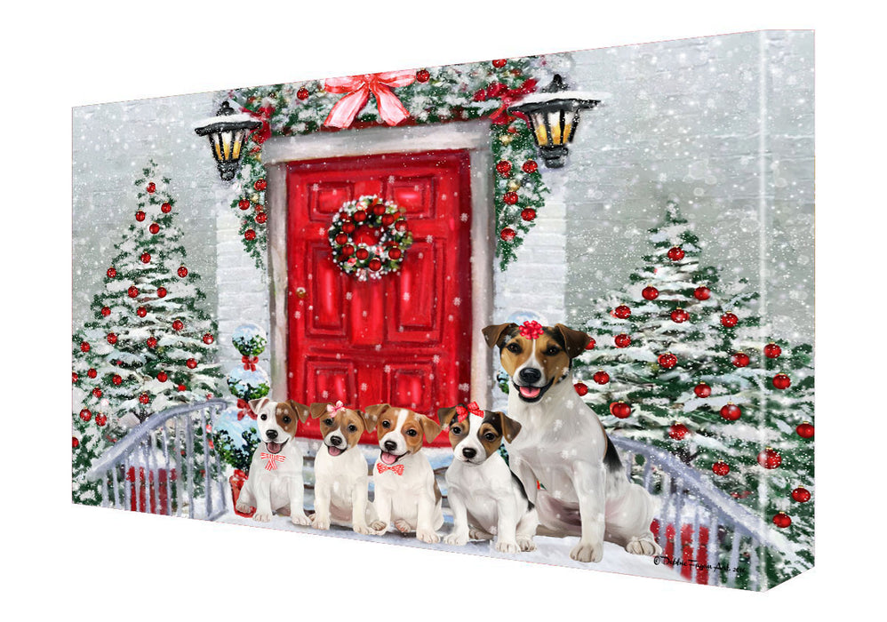 Christmas Holiday Welcome Jack Russell Dogs Canvas Wall Art - Premium Quality Ready to Hang Room Decor Wall Art Canvas - Unique Animal Printed Digital Painting for Decoration