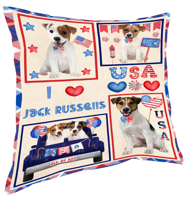 4th of July Independence Day I Love USA Jack Russell Dogs Pillow with Top Quality High-Resolution Images - Ultra Soft Pet Pillows for Sleeping - Reversible & Comfort - Ideal Gift for Dog Lover - Cushion for Sofa Couch Bed - 100% Polyester