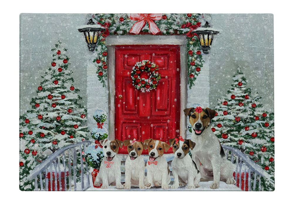 Christmas Holiday Welcome Jack Russell Dogs Cutting Board - For Kitchen - Scratch & Stain Resistant - Designed To Stay In Place - Easy To Clean By Hand - Perfect for Chopping Meats, Vegetables