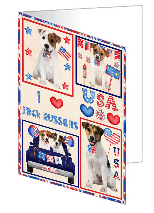 4th of July Independence Day I Love USA Jack Russell Dogs Handmade Artwork Assorted Pets Greeting Cards and Note Cards with Envelopes for All Occasions and Holiday Seasons