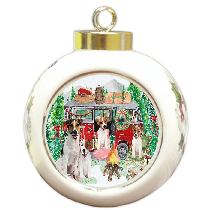 Christmas Time Camping with Jack Russell Dogs Round Ball Christmas Ornament Pet Decorative Hanging Ornaments for Christmas X-mas Tree Decorations - 3" Round Ceramic Ornament