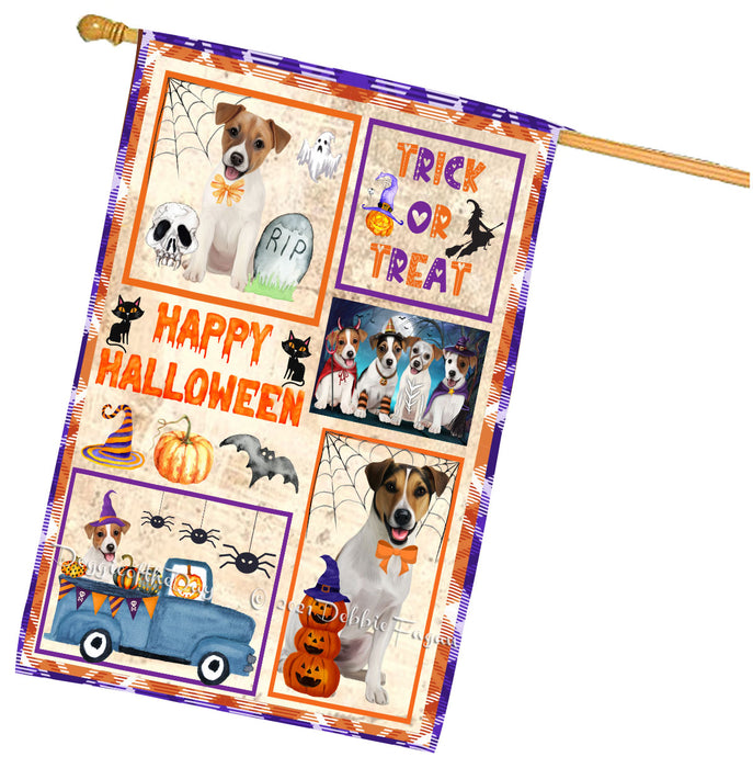 Happy Halloween Trick or Treat Jack Russell Dogs House Flag Outdoor Decorative Double Sided Pet Portrait Weather Resistant Premium Quality Animal Printed Home Decorative Flags 100% Polyester