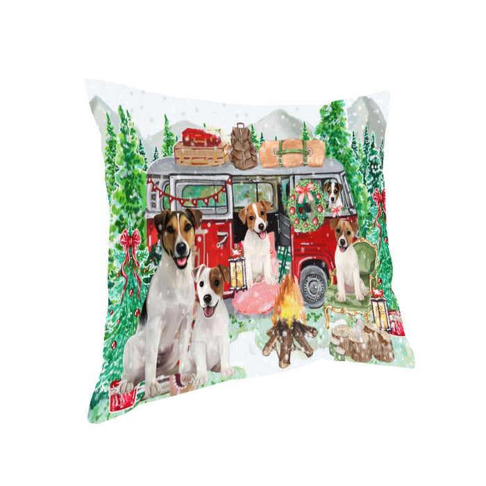 Christmas Time Camping with Jack Russell Dogs Pillow with Top Quality High-Resolution Images - Ultra Soft Pet Pillows for Sleeping - Reversible & Comfort - Ideal Gift for Dog Lover - Cushion for Sofa Couch Bed - 100% Polyester