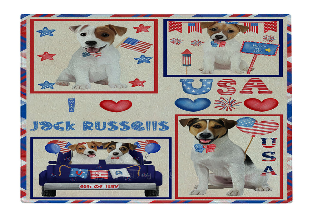 4th of July Independence Day I Love USA Jack Russell Dogs Cutting Board - For Kitchen - Scratch & Stain Resistant - Designed To Stay In Place - Easy To Clean By Hand - Perfect for Chopping Meats, Vegetables