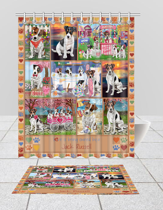 Love is Being Owned Jack Russell Dog Beige Bath Mat and Shower Curtain Combo