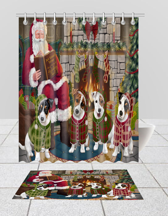 Christmas Cozy Holiday Fire Tails Jack Russell Dogs Bath Mat and Shower Curtain Combo