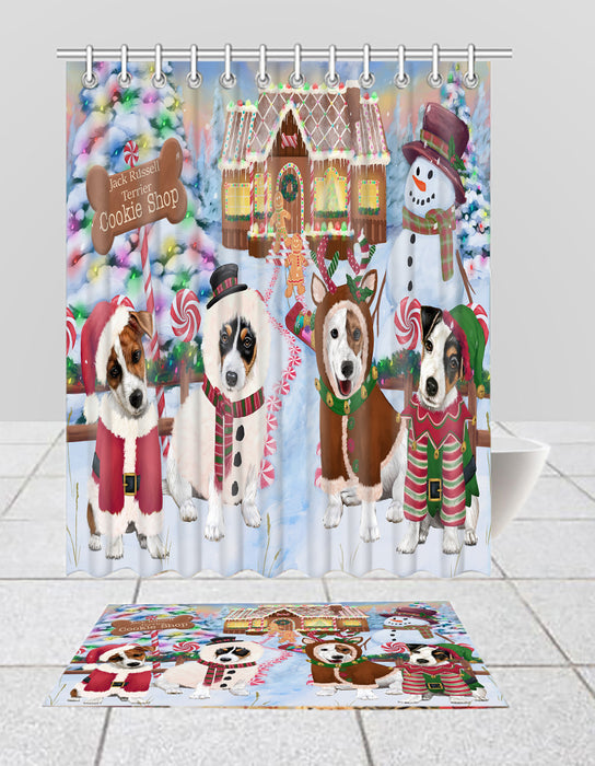 Holiday Gingerbread Cookie Jack Russell Dogs  Bath Mat and Shower Curtain Combo