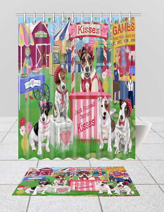 Carnival Kissing Booth Jack Russell Terrier Dogs  Bath Mat and Shower Curtain Combo