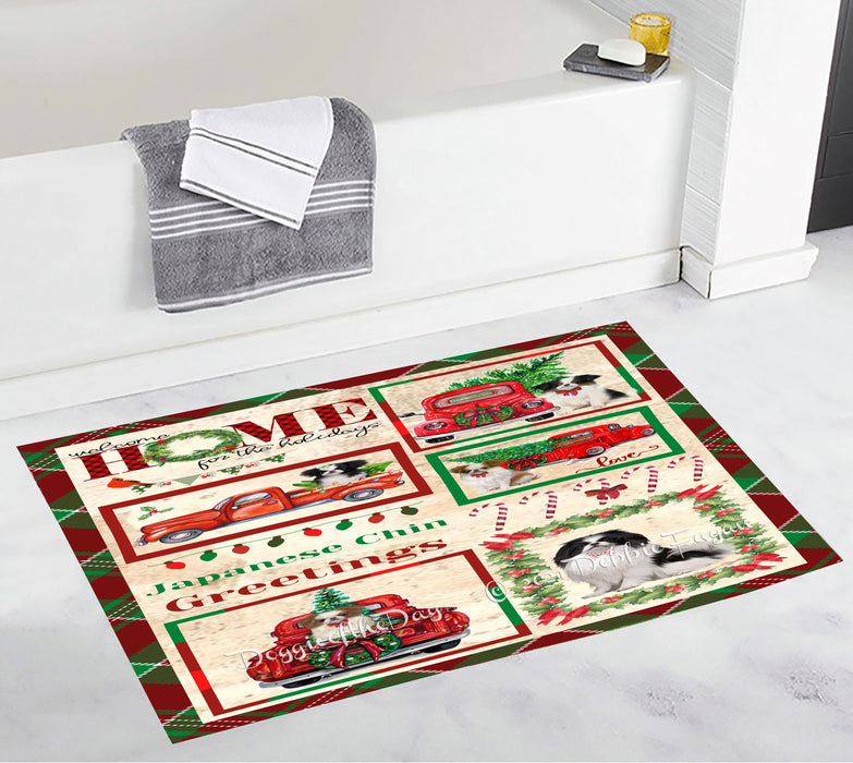 Welcome Home for Christmas Holidays Japanese Chin Dogs Bathroom Rugs with Non Slip Soft Bath Mat for Tub BRUG54394