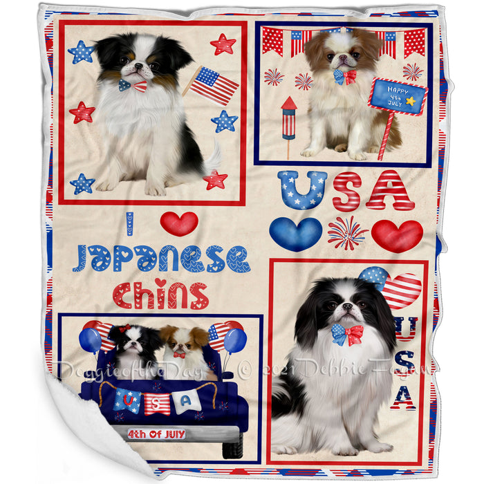 4th of July Independence Day I Love USA Japanese Chin Dogs Blanket BLNKT143514