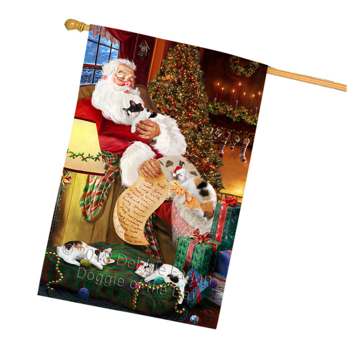 Santa Sleeping with Japanese Bobtail Cats Christmas House Flag FLG53014