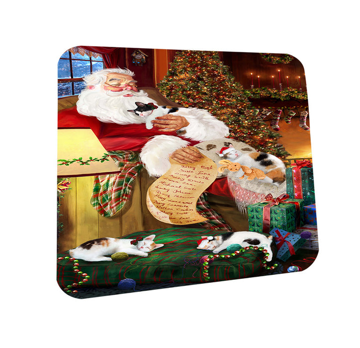Santa Sleeping with Japanese Bobtail Cats Christmas Coasters Set of 4 CST52775