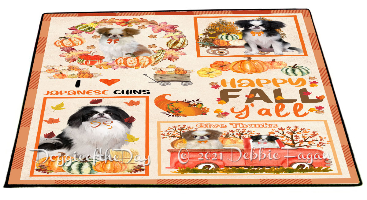 Happy Fall Y'all Pumpkin Japanese Chin Dogs Indoor/Outdoor Welcome Floormat - Premium Quality Washable Anti-Slip Doormat Rug FLMS58666