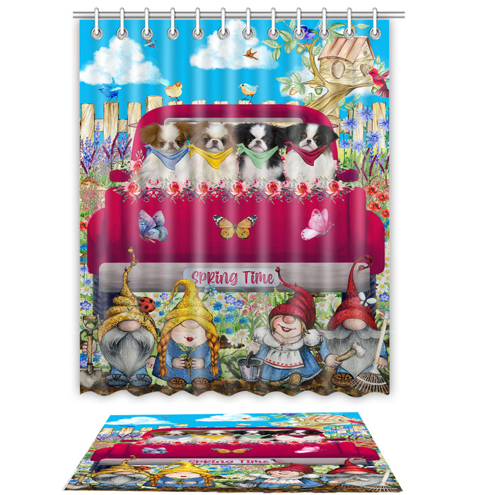 Japanese Chin Shower Curtain & Bath Mat Set: Explore a Variety of Designs, Custom, Personalized, Curtains with hooks and Rug Bathroom Decor, Gift for Dog and Pet Lovers