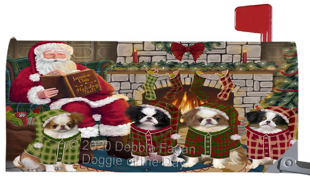 Christmas Cozy Fire Holiday Tails Japanese Chin Dogs Magnetic Mailbox Cover Both Sides Pet Theme Printed Decorative Letter Box Wrap Case Postbox Thick Magnetic Vinyl Material