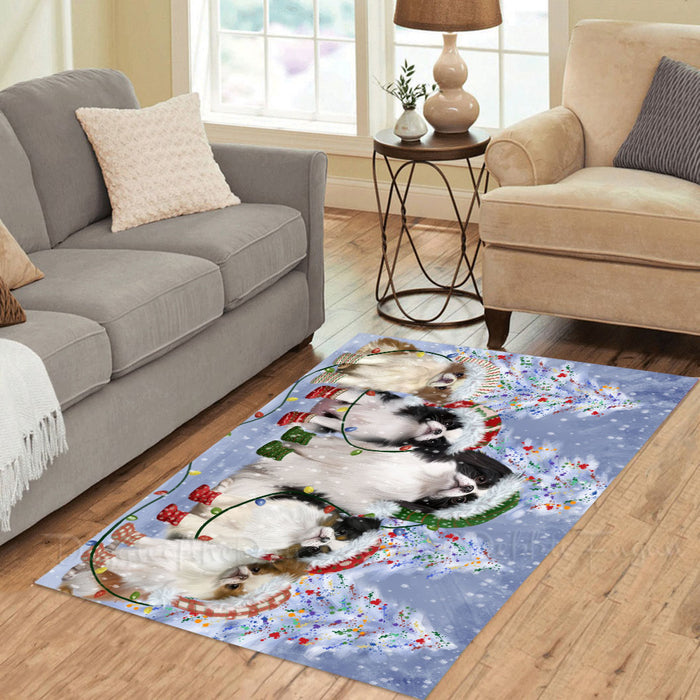 Christmas Lights and Japanese Chin Dogs Area Rug - Ultra Soft Cute Pet Printed Unique Style Floor Living Room Carpet Decorative Rug for Indoor Gift for Pet Lovers