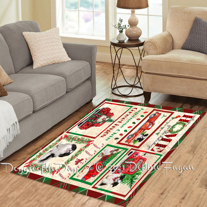 Welcome Home for Christmas Holidays Japanese Chin Dogs Polyester Living Room Carpet Area Rug ARUG64983