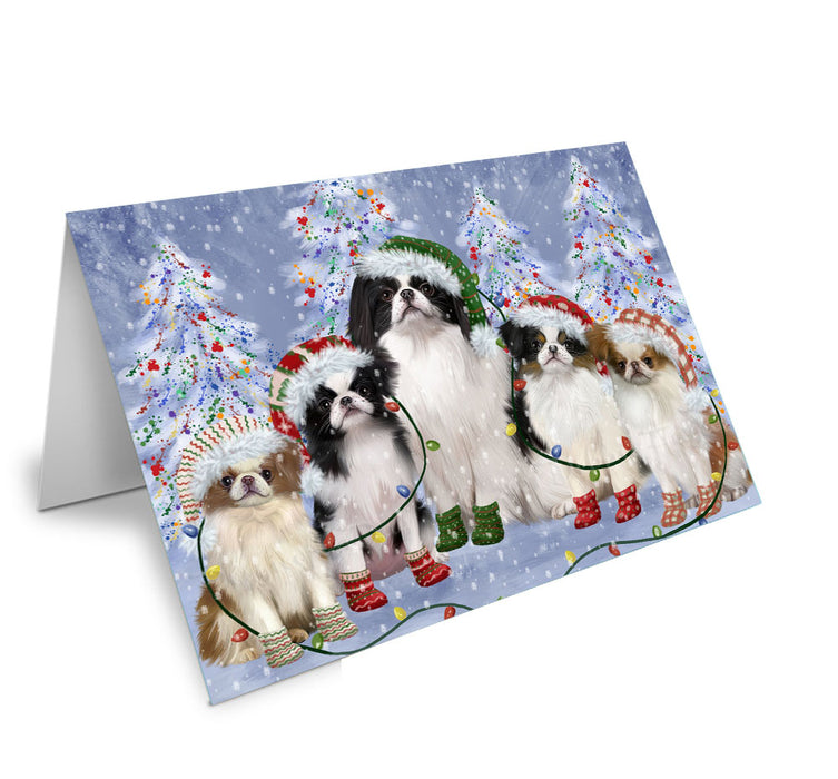 Christmas Lights and Japanese Chin Dogs Handmade Artwork Assorted Pets Greeting Cards and Note Cards with Envelopes for All Occasions and Holiday Seasons
