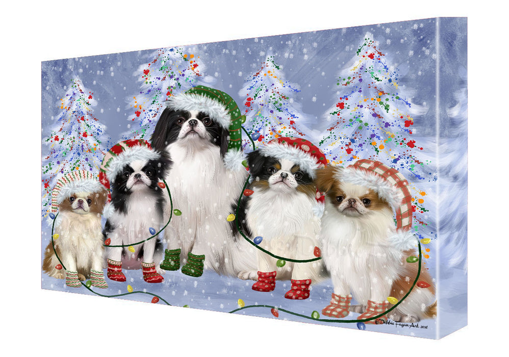Christmas Lights and Japanese Chin Dogs Canvas Wall Art - Premium Quality Ready to Hang Room Decor Wall Art Canvas - Unique Animal Printed Digital Painting for Decoration