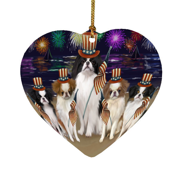 4th of July Independence Day Firework Japanese Chin Dogs Heart Christmas Ornament HPORA58812