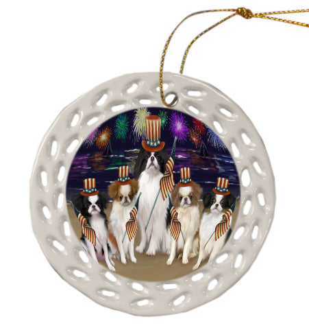 4th of July Independence Day Firework Japanese Chin Dogs Doily Ornament DPOR58463