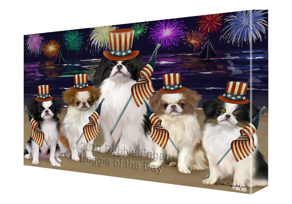 4th of July Independence Day Firework Japanese Chin Dogs Canvas Wall Art - Premium Quality Ready to Hang Room Decor Wall Art Canvas - Unique Animal Printed Digital Painting for Decoration