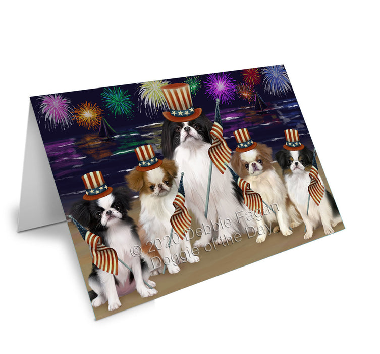 4th of July Independence Day Firework Japanese Chin Dogs Handmade Artwork Assorted Pets Greeting Cards and Note Cards with Envelopes for All Occasions and Holiday Seasons