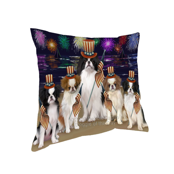 4th of July Independence Day Firework Japanese Chin Dogs Pillow with Top Quality High-Resolution Images - Ultra Soft Pet Pillows for Sleeping - Reversible & Comfort - Ideal Gift for Dog Lover - Cushion for Sofa Couch Bed - 100% Polyester