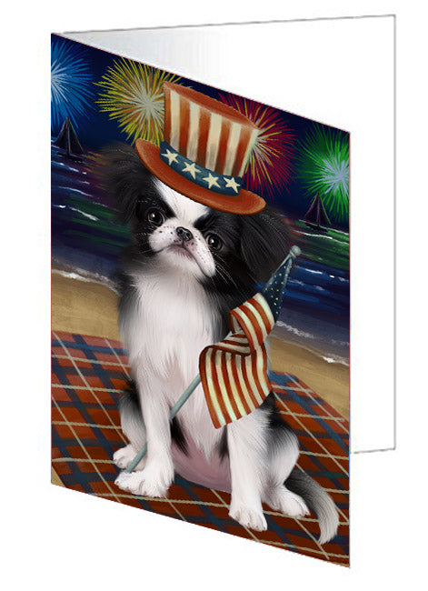 4th of July Independence Day Firework Japanese Chin Dog Handmade Artwork Assorted Pets Greeting Cards and Note Cards with Envelopes for All Occasions and Holiday Seasons