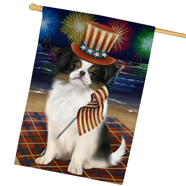 4th of July Independence Day Firework Japanese Chin Dog House Flag Outdoor Decorative Double Sided Pet Portrait Weather Resistant Premium Quality Animal Printed Home Decorative Flags 100% Polyester FLG68858