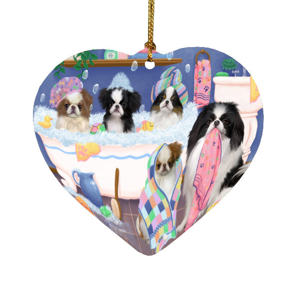 Rub a Dub Dogs in a Tub Japanese Chin Dogs Heart Christmas Ornament HPORA59049
