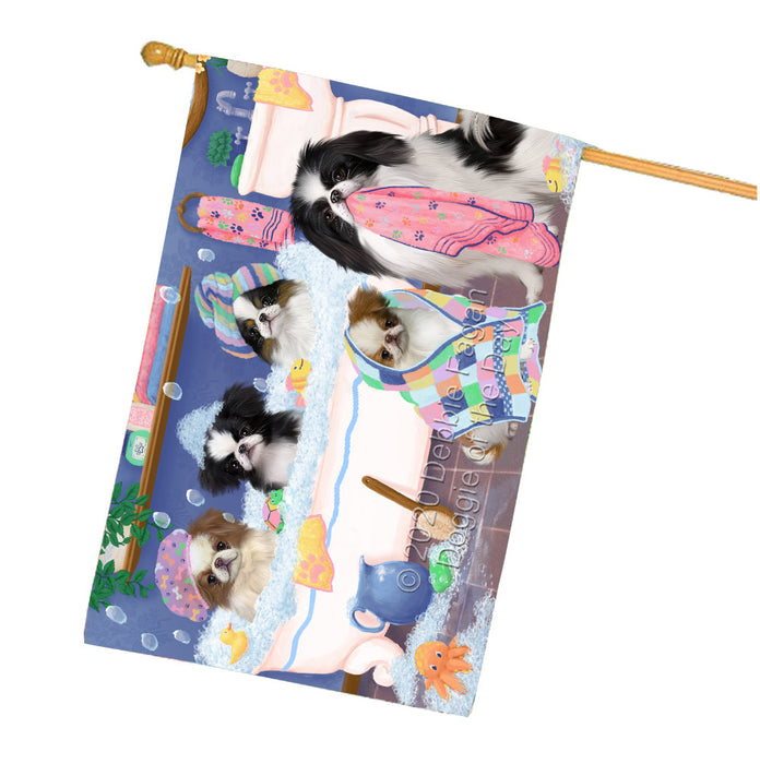 Rub a Dub Dogs in a Tub Japanese Chin Dogs House Flag Outdoor Decorative Double Sided Pet Portrait Weather Resistant Premium Quality Animal Printed Home Decorative Flags 100% Polyester