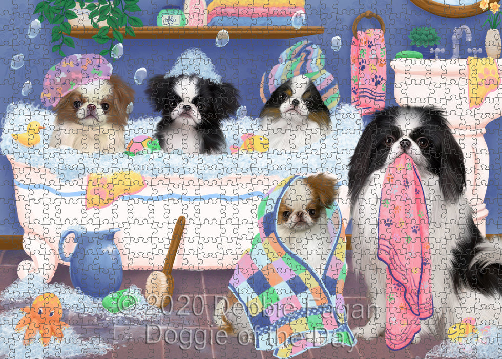 Rub a Dub Dogs in a Tub Japanese Chin Dogs Portrait Jigsaw Puzzle for Adults Animal Interlocking Puzzle Game Unique Gift for Dog Lover's with Metal Tin Box