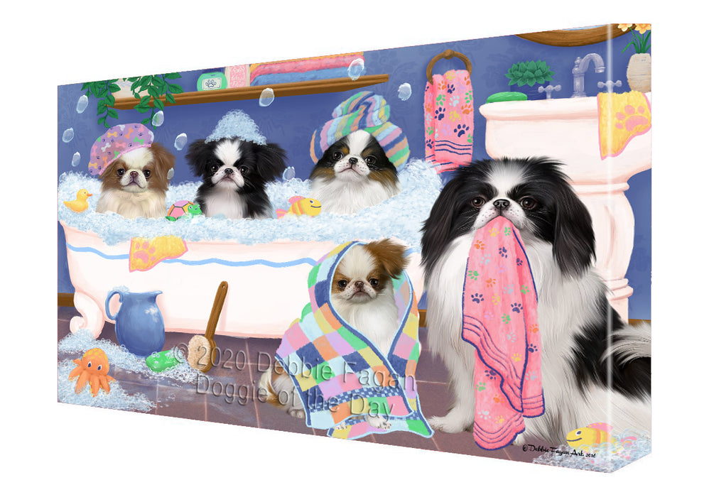 Rub a Dub Dogs in a Tub Japanese Chin Dogs Canvas Wall Art - Premium Quality Ready to Hang Room Decor Wall Art Canvas - Unique Animal Printed Digital Painting for Decoration