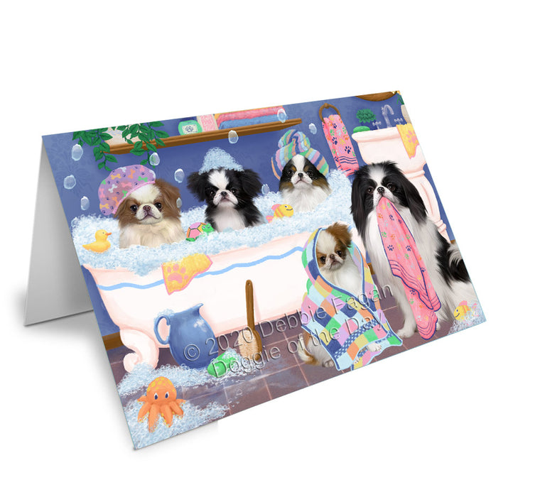 Rub a Dub Dogs in a Tub Japanese Chin Dogs Handmade Artwork Assorted Pets Greeting Cards and Note Cards with Envelopes for All Occasions and Holiday Seasons