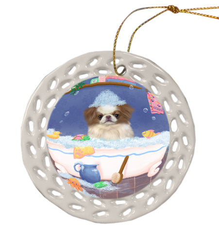 Rub a Dub Dogs in a Tub Japanese Chin Dog Doily Ornament DPOR58715