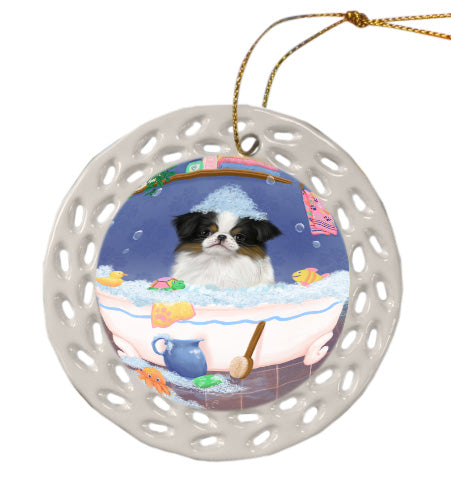 Rub a Dub Dogs in a Tub Japanese Chin Dog Doily Ornament DPOR58713