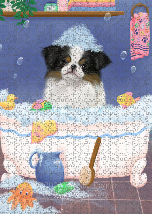 Rub a Dub Dogs in a Tub Japanese Chin Dog Portrait Jigsaw Puzzle for Adults Animal Interlocking Puzzle Game Unique Gift for Dog Lover's with Metal Tin Box PZL610