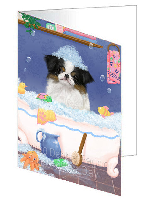 Rub a Dub Dogs in a Tub Japanese Chin Dog Handmade Artwork Assorted Pets Greeting Cards and Note Cards with Envelopes for All Occasions and Holiday Seasons