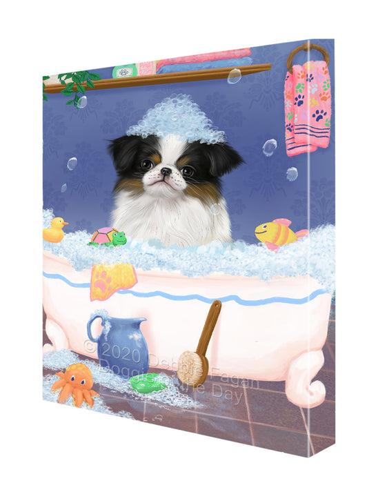 Rub a Dub Dogs in a Tub Japanese Chin Dog Canvas Wall Art - Premium Quality Ready to Hang Room Decor Wall Art Canvas - Unique Animal Printed Digital Painting for Decoration CVS315