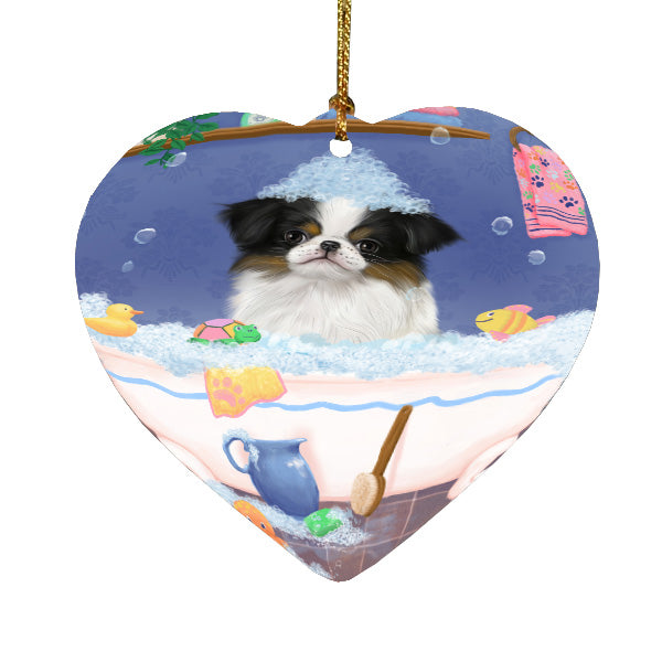 Rub a Dub Dogs in a Tub Japanese Chin Dog Heart Christmas Ornament HPORA59062