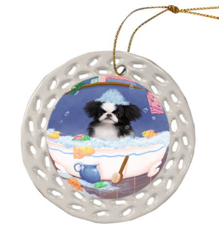 Rub a Dub Dogs in a Tub Japanese Chin Dog Doily Ornament DPOR58714